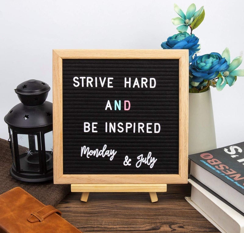 G GAMIT Felt Letter Board Message Board 10x10inch with Stand,Pre-cut&Sorted 805pcs Changeable Letters+Weeks &Months Cursive Words,Word board Sign board with Sorting Tray&Gift Box(Black) - Image 4